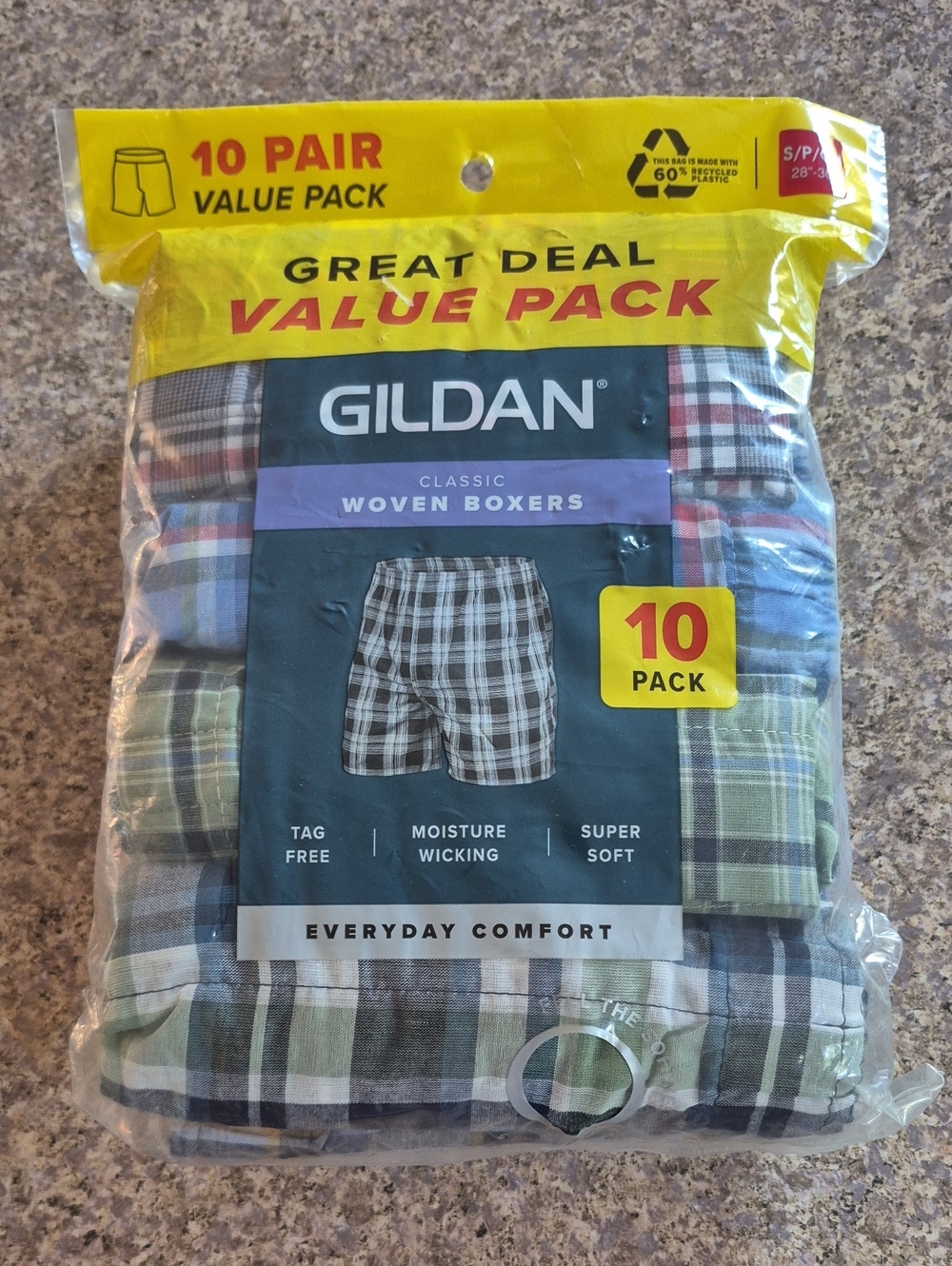 Gildan NWT Woven Boxers. Classic. 10 Pack. Small(28-30). Tagfree.  Moisture Wick